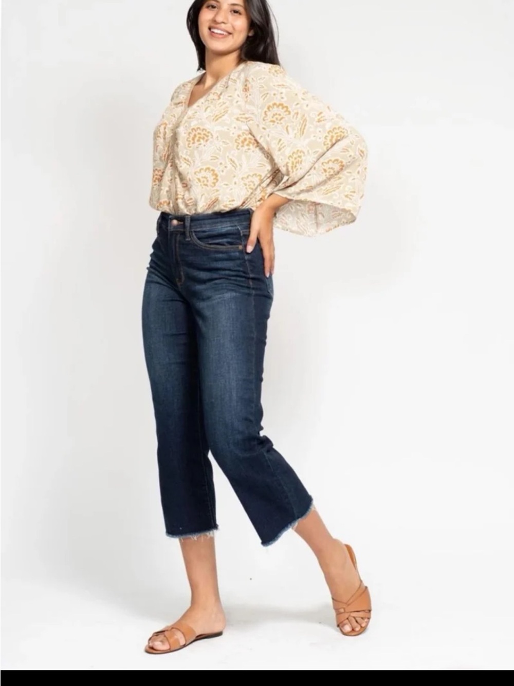 Judy Blue High Waist Wide Leg Crop Denim Jeans 82517 size 9/29 - Picture 4 of 12
